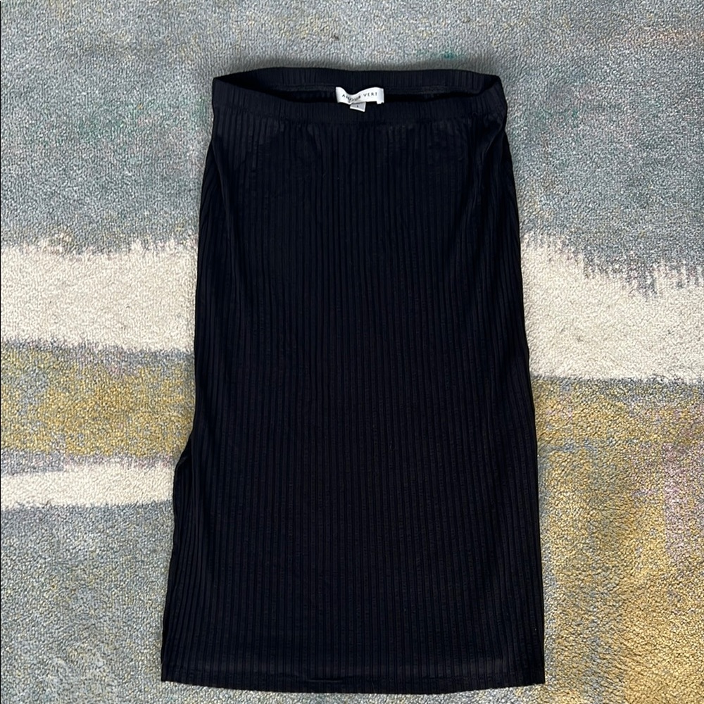 Amour Vert Black Ribbed Stretch Midi Skirt Size L